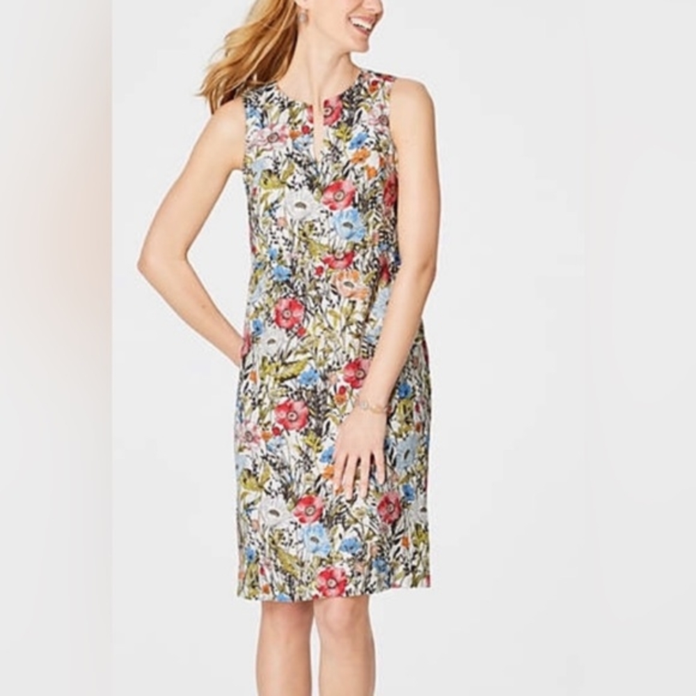 J. Jill Red and Pink Sleeveless Sheath Midi Dress